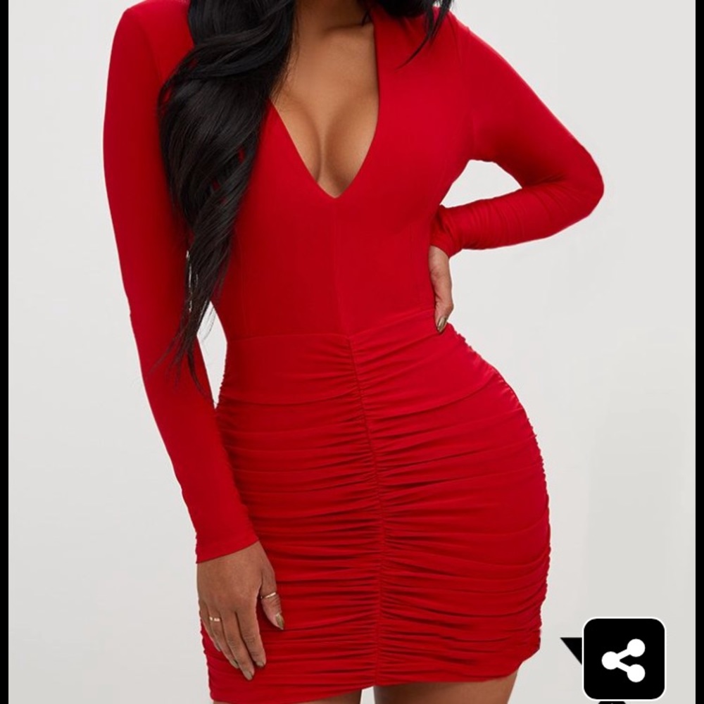 Brand New Red Ruched PrettyLittleThing Dress
